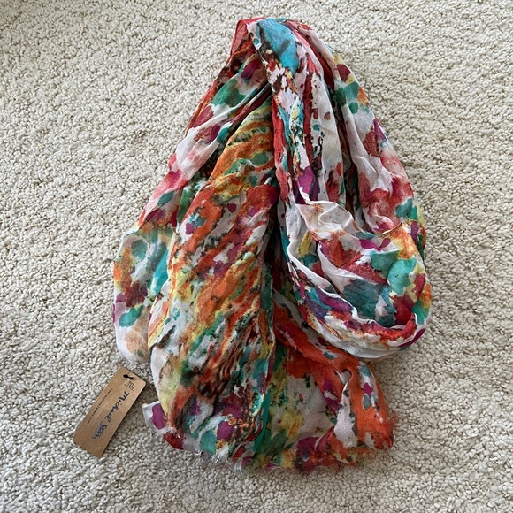 New Michael Stars scarf wrap fringe splatter colorful sheer spring light modal - Picture 3 of 6